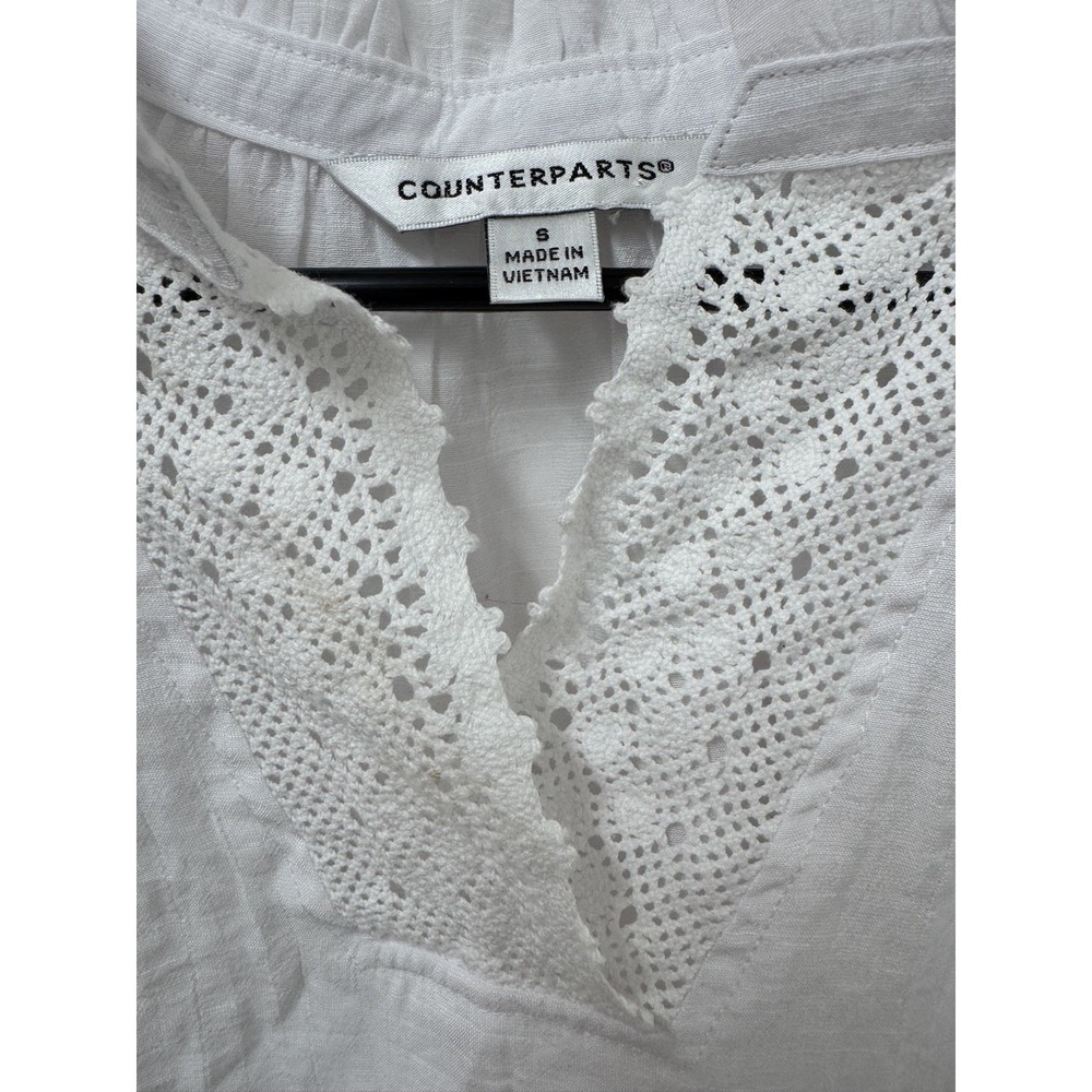 Small Counterparts Top Womens White Gauzy Eyelet Lace Boho Tunic blouse A1